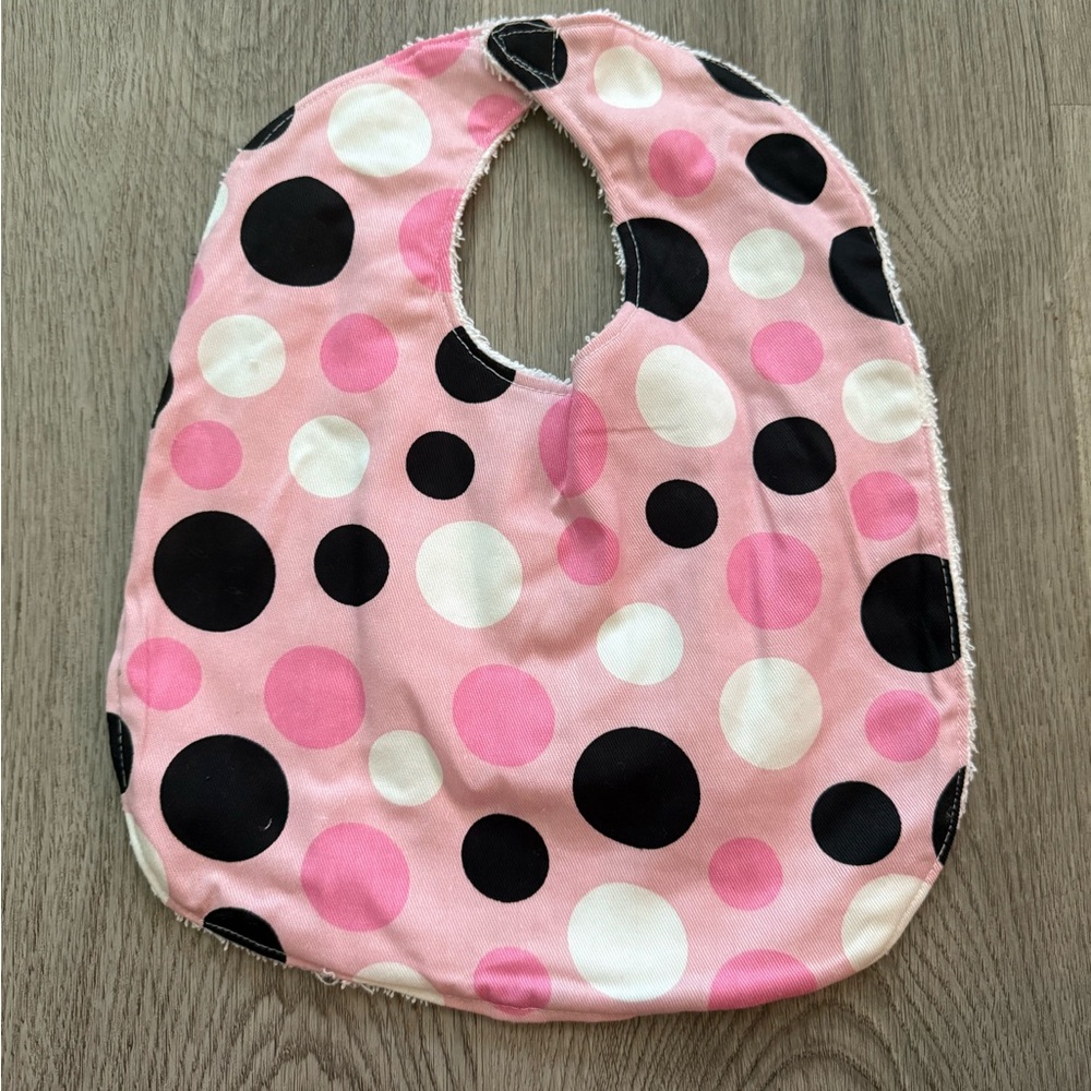 Polka Dot Kids Bib - Pink, Black, and White